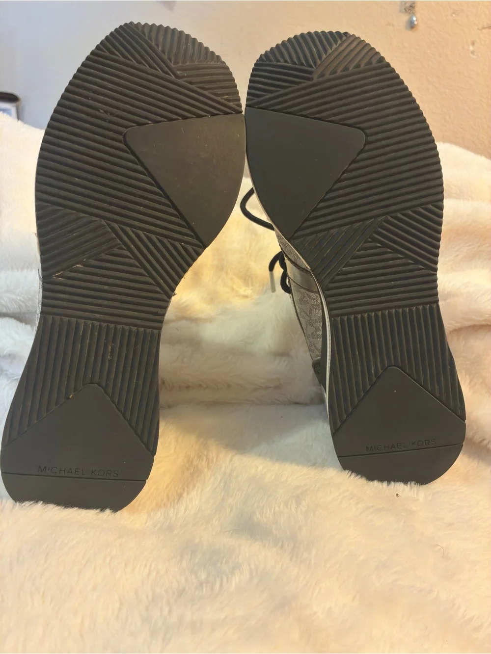 Michael Kors Liv Glitter Mesh Wedge Trainers - Size 6